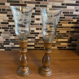 Elegant Glass and Wood Candle Holders